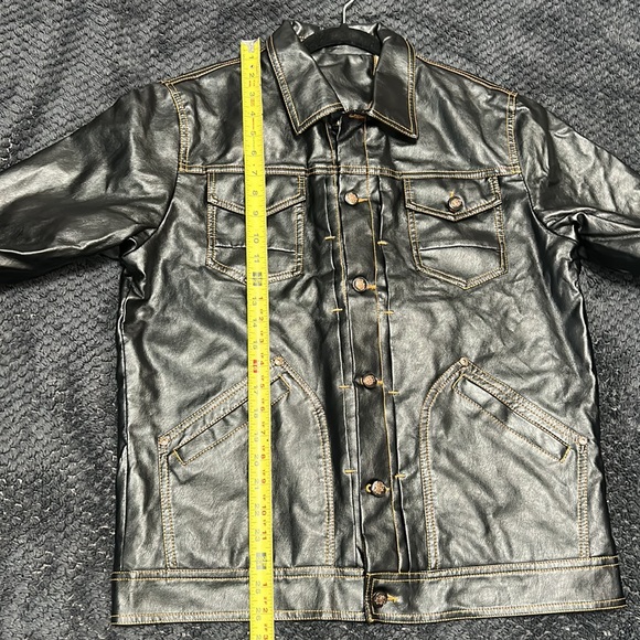 NWOT Mens Classic Stand Collar Bomber Jacket Vegan Leather Black Button Sz XL - Picture 12 of 14